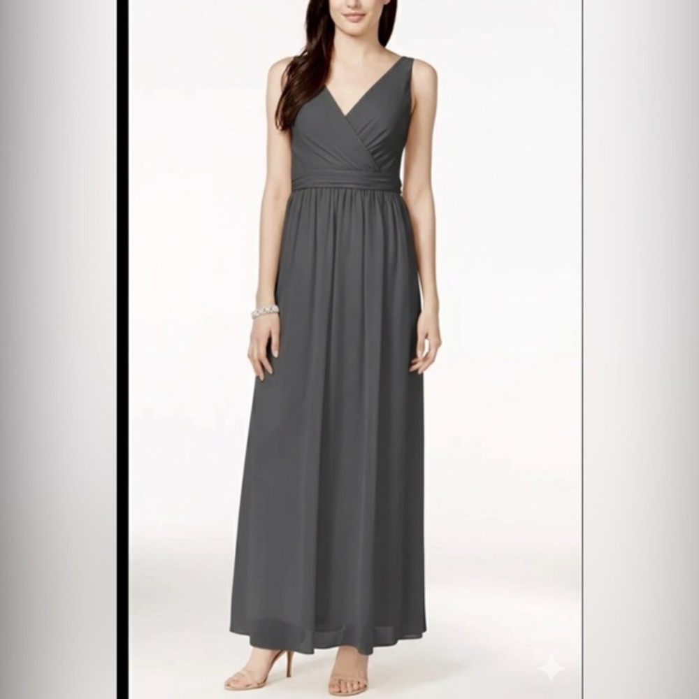 NWT Adrianna Papell Women's 2 Gray Chiffon Drape Back Gown Long Dress XS Formal